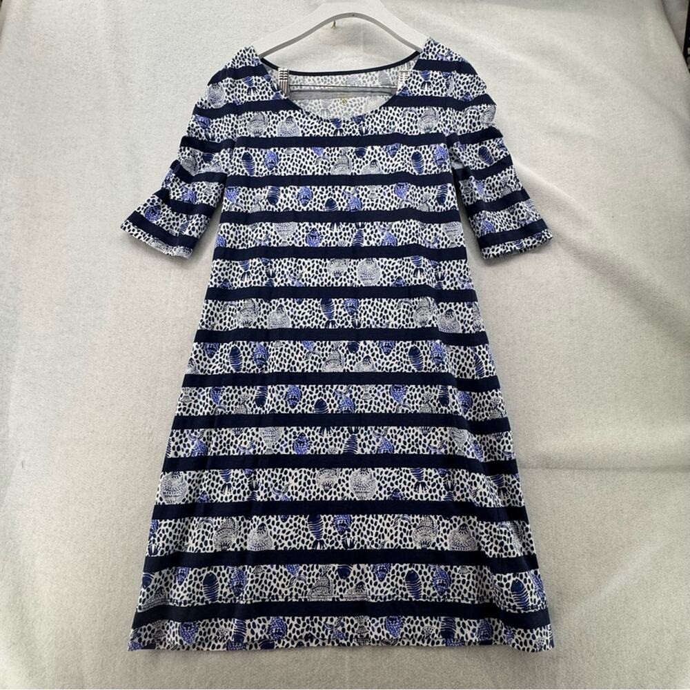 EUC Lilly Pulitzer LaJolla Dress High Tide Navy Heart & Sole Striped Small Pima